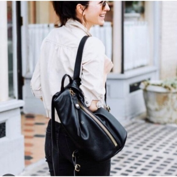 Aimee Kestenberg Tamitha Black leather Backpack with Gold Zipper - Picture 1 of 11
